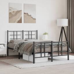 Berkfield Home Metal Bed Frame without Mattress with Footboard Black 120x190cm - Size: 120x190 cm - thumbnail 2
