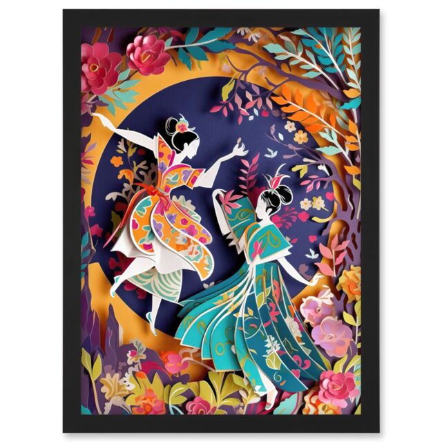 Artery8 Dancing in a Forest Paper Kirigami Art Nouveau Artwork Framed Wall Art Print A4 in Black - image 1