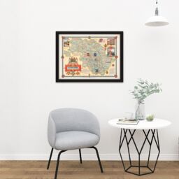 "Artery8 Wall Art Print Map Clegg 1946 West Riding Yorkshire Pictorial Large Framed Wall Décor Art in Light Oak - Size: W18"" x H24""" - thumbnail 2