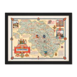 "Artery8 Wall Art Print Map Clegg 1946 West Riding Yorkshire Pictorial Large Framed Wall Décor Art in Light Oak - Size: W18"" x H24""" - thumbnail 1