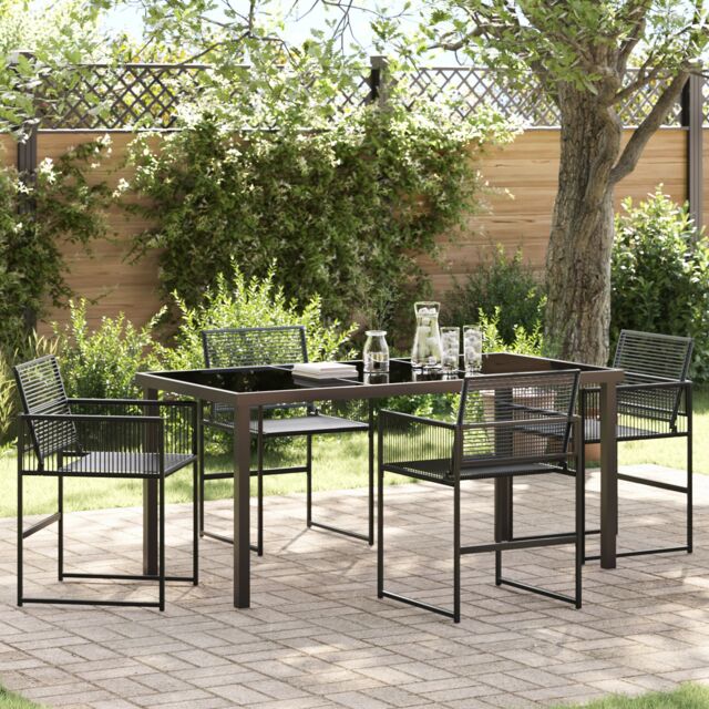 Berkfield Home 5 Piece Garden Dining Set Black Poly Rattan - image 1