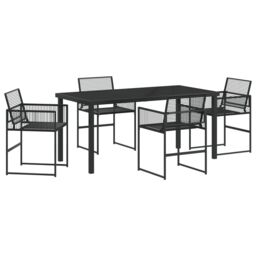 Berkfield Home 5 Piece Garden Dining Set Black Poly Rattan - thumbnail 2