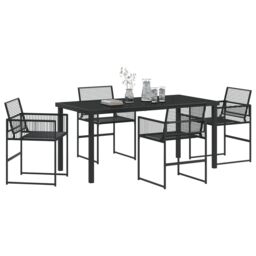 Berkfield Home 5 Piece Garden Dining Set Black Poly Rattan - thumbnail 3