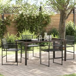 Berkfield Home 5 Piece Garden Dining Set Black Poly Rattan - thumbnail 1