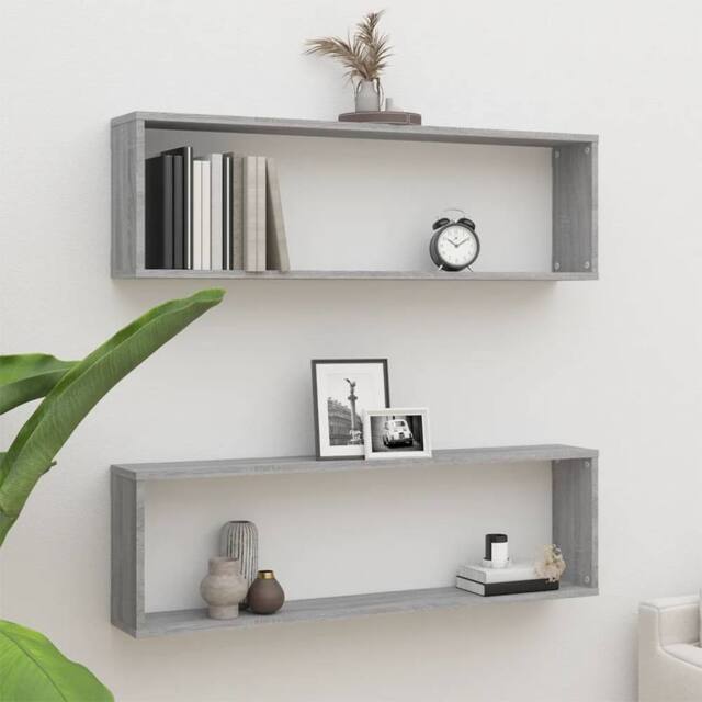 Berkfield Home Wall Cube Shelves 2 pcs Grey Sonoma 100x15x30 cm Engineered Wood - Size: 100 x 15 x 30 cm - image 1