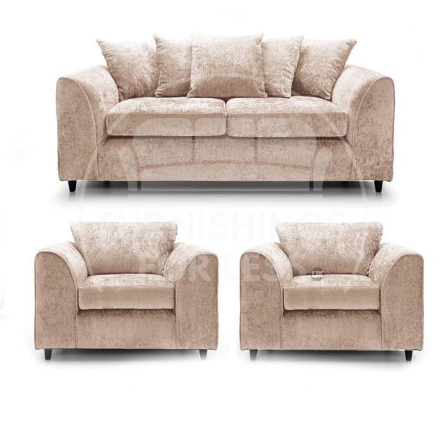 Furnishings For Less UK Monaco Chenille Fabric 3 Piece Sofa Suite - 3 Seater & 2 Armchairs in Beige - image 1