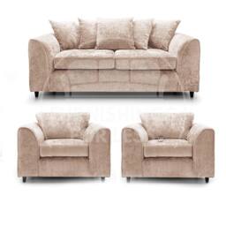 Furnishings For Less UK Monaco Chenille Fabric 3 Piece Sofa Suite - 3 Seater & 2 Armchairs in Beige
