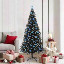 Berkfield Home Christmas Tree with 300 LEDs with Stand Black 180 cm PVC