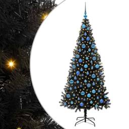 Berkfield Home Christmas Tree with 300 LEDs with Stand Black 180 cm PVC - thumbnail 2