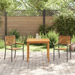 Berkfield Home 3 Piece Garden Dining Set Black Poly Rattan Acacia - thumbnail 4