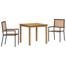 Berkfield Home 3 Piece Garden Dining Set Black Poly Rattan Acacia - thumbnail 2