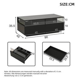 KORVIXA Black Coffee Table with 2 Storage Drawers - Size: 100 cm x 100 cm - thumbnail 2