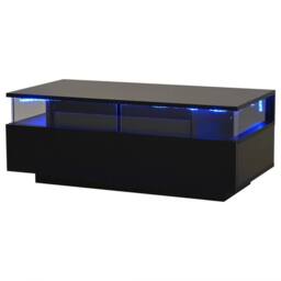 KORVIXA Black Coffee Table with 2 Storage Drawers - Size: 100 cm x 100 cm