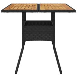 Berkfield Home Garden Table with Acacia Wood Top Black 80x80x75 cm Poly Rattan - Size: 80 x 80 x 75 cm - thumbnail 4