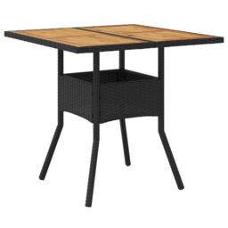 Berkfield Home Garden Table with Acacia Wood Top Black 80x80x75 cm Poly Rattan - Size: 80 x 80 x 75 cm - thumbnail 6