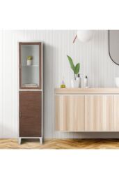 Teamson Home Tyler Wooden Bathroom Linen Tower Floor Tall Cabinet in White - thumbnail 2