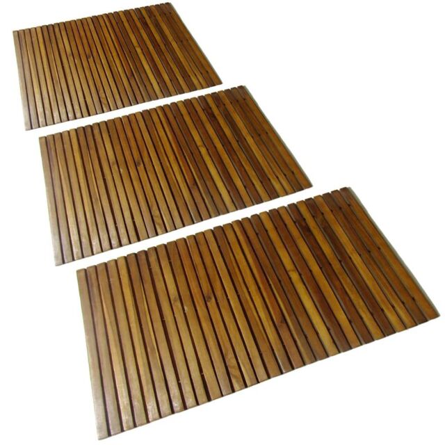 Berkfield Home 3 pcs Acacia Bath Mat 80 x 50 cm in Brown - image 1