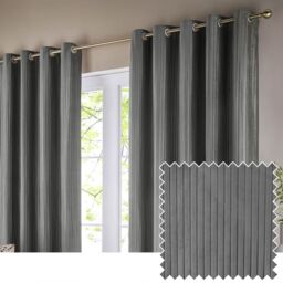 Paoletti Corinthian Velvet Room Darkening Eyelet Curtain Pair in Grey - Size: 168 cm width x 137 cm drop - thumbnail 1