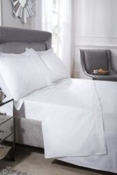 New Edge Blinds Luxor Collection 200 Thread Count Luxury Egyptian Cotton Fitted Sheet in White - Size: Super King - thumbnail 1