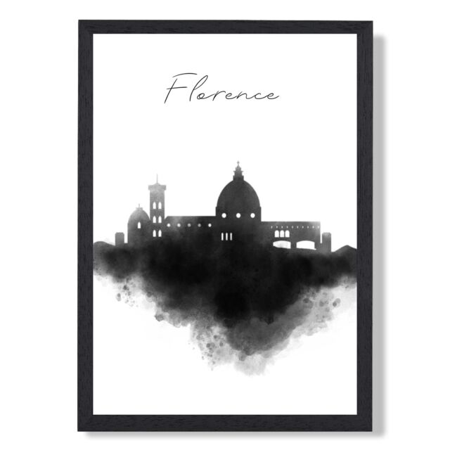 ARTZE Florence Watercolour Skyline City Framed Print SIZE: A2 with Black Frame - Size: A4 - image 1