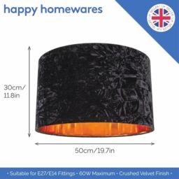 Happy Homewares Modern Crushed Velvet Lamp Shade with Shiny Paper Inner in Black - Size: 8 inches - thumbnail 5