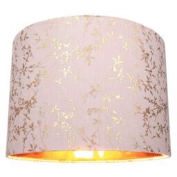 Happy Homewares Modern Soft Cotton Fabric Lamp Shade with Shiny Foil Floral Decoration in Pink - Size: 12 inches