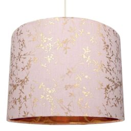 Happy Homewares Modern Soft Cotton Fabric Lamp Shade with Shiny Foil Floral Decoration in Pink - Size: 12 inches - thumbnail 2