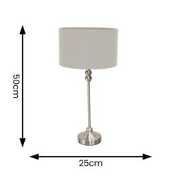 ValueLights Maggie Brushed Chrome Candlestick Table Lamp with Fabric Drum Shade & LED Bulb in Grey - thumbnail 6