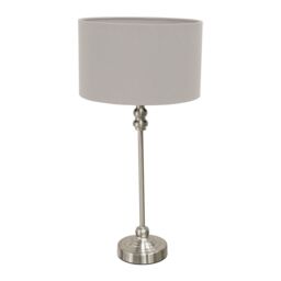 ValueLights Maggie Brushed Chrome Candlestick Table Lamp with Fabric Drum Shade & LED Bulb in Grey - thumbnail 2