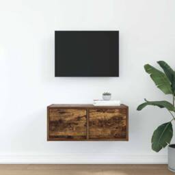 Berkfield Home TV Cabinet Smoked Oak 60x31x25.5 cm Engineered Wood in Brown - thumbnail 1