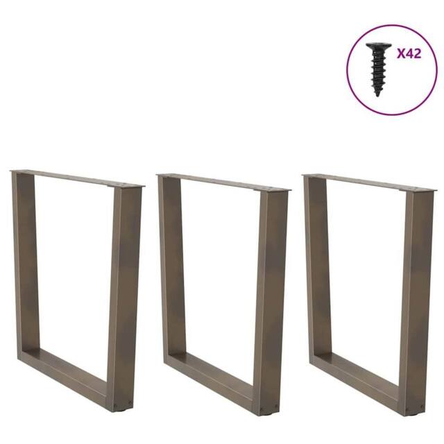 Berkfield Home Modern Dining Table Legs V-Shape 3 pcs Natural Steel 80x(72-73.3) in Brown - image 1