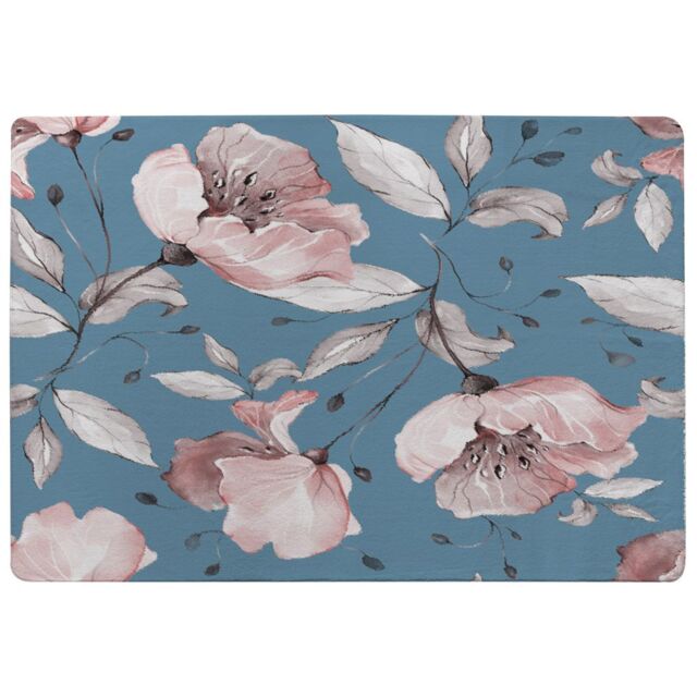 Benjamin Tate Design Pink Flowers On Blue Rug in Natural - Size: Large - image 1