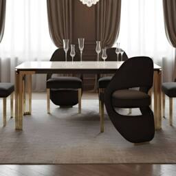 HOME LUXE INTERIOR Sorrento White Marble 180cm Table & 6 Santorini Black & Gold Chairs - thumbnail 7