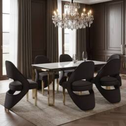 HOME LUXE INTERIOR Sorrento White Marble 180cm Table & 6 Santorini Black & Gold Chairs - thumbnail 4