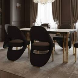 HOME LUXE INTERIOR Sorrento White Marble 180cm Table & 6 Santorini Black & Gold Chairs - thumbnail 5