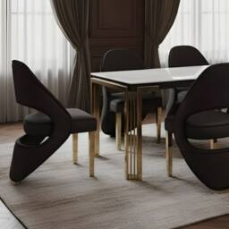 HOME LUXE INTERIOR Sorrento White Marble 180cm Table & 6 Santorini Black & Gold Chairs - thumbnail 6