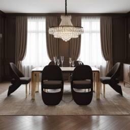 HOME LUXE INTERIOR Sorrento White Marble 180cm Table & 6 Santorini Black & Gold Chairs - thumbnail 3