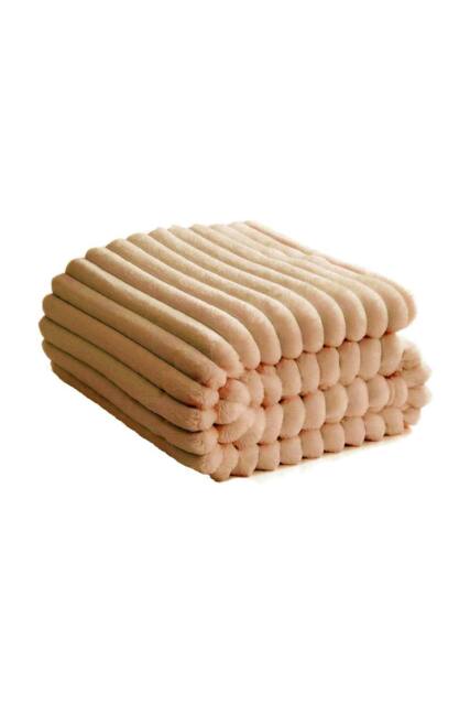 Dyzi Ribbed Jacquard Fleece Bed Blanket Throw 200x240cm Mink in Light Brown - Size: 200 cm x 240 cm - image 1