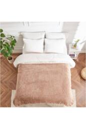 Dyzi Ribbed Jacquard Fleece Bed Blanket Throw 200x240cm Mink in Light Brown - Size: 200 cm x 240 cm - thumbnail 2