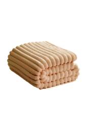Dyzi Ribbed Jacquard Fleece Bed Blanket Throw 200x240cm Mink in Light Brown - Size: 200 cm x 240 cm - thumbnail 1