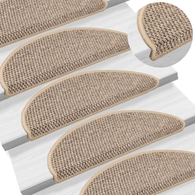 Berkfield Home Stair Mats Self-adhesive Sisal-Look 15 pcs 56x17x3 cm Dark Beige - Size: Medium - image 1