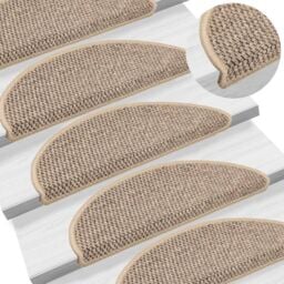 Berkfield Home Stair Mats Self-adhesive Sisal-Look 15 pcs 56x17x3 cm Dark Beige - Size: Medium - thumbnail 1
