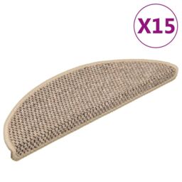 Berkfield Home Stair Mats Self-adhesive Sisal-Look 15 pcs 56x17x3 cm Dark Beige - Size: Medium - thumbnail 2