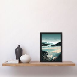 Artery8 Luskentyre Sands Coastal Landscape Illustration Artwork Framed Wall Art Print A4 in Black - thumbnail 2