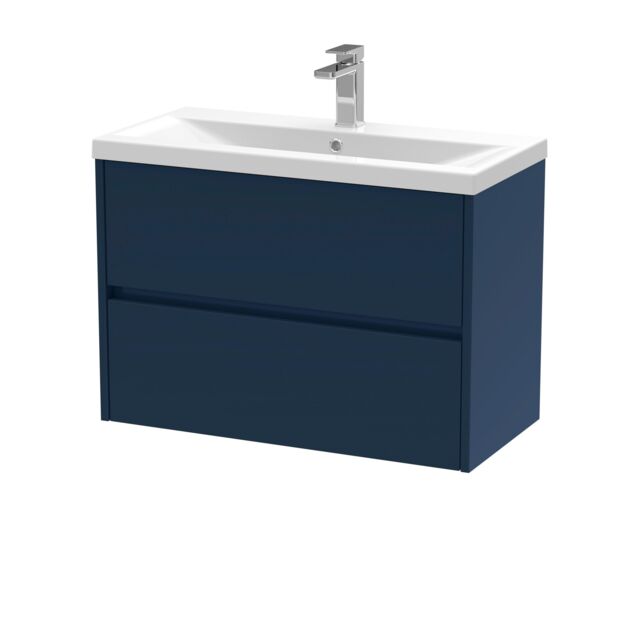 Balterley Wall Hung 2 Drawer Vanity Unit & Ceramic Basin, 800mm - Midnight Blue - image 1