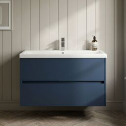 Balterley Wall Hung 2 Drawer Vanity Unit & Ceramic Basin, 800mm - Midnight Blue - thumbnail 8