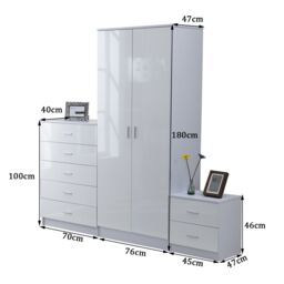 HOMCOM High Gloss Home Furniture Set Wardrobe Chest Bedside Table 7 Drawer in White - thumbnail 3