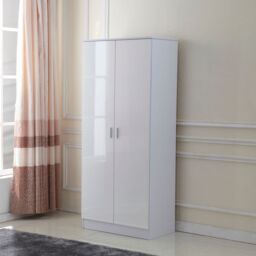 HOMCOM High Gloss Home Furniture Set Wardrobe Chest Bedside Table 7 Drawer in White - thumbnail 4