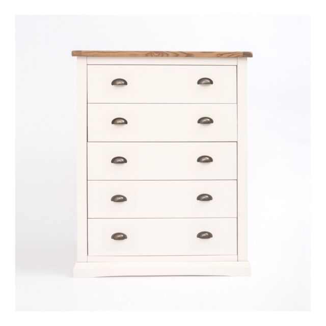 Cabinet Bits Cosenza 5 Drawer Chest of Drawers Brass Cup Handle in Off-White - image 1