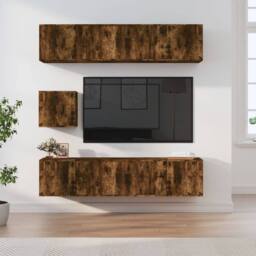 Berkfield Home 7 Piece TV Cabinet Set Smoked Oak Engineered Wood in Brown - thumbnail 2